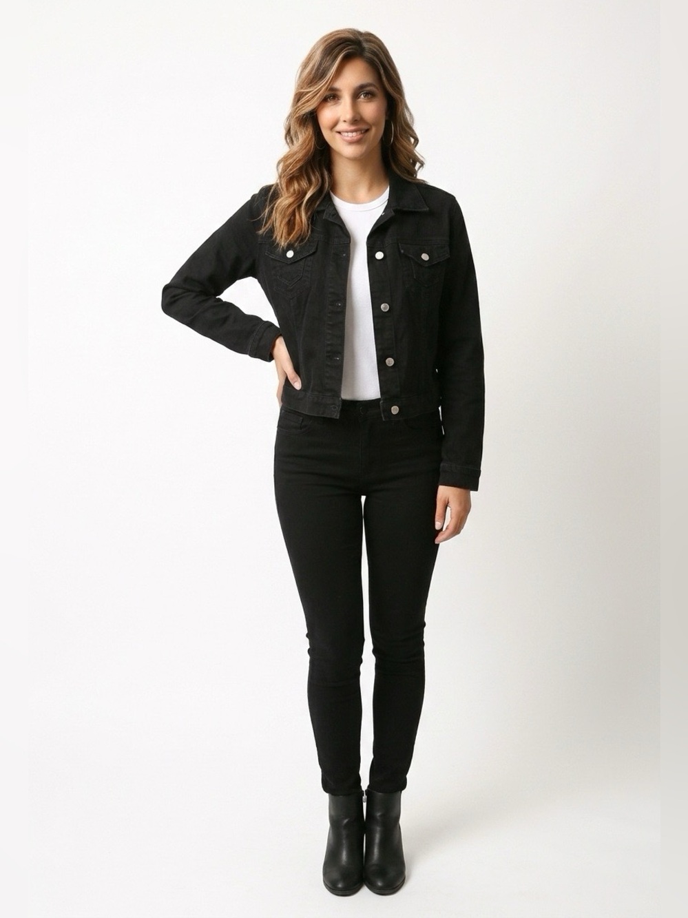 Metrostyle Black Jean Jacket Denim 16P Petite Trucker style